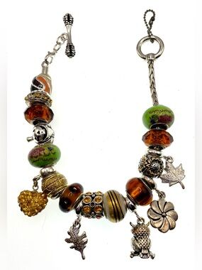 Vintage DaVinci European Charm Bracelet Autumn Tone Glass Beads Charms